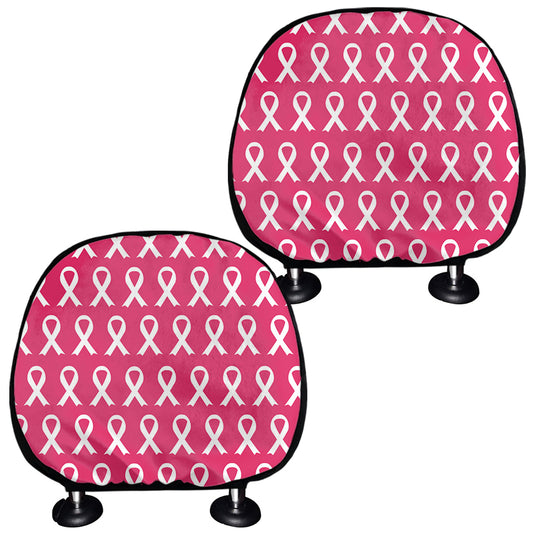 White And Pink Breast Cancer Print Car Headrest Covers
