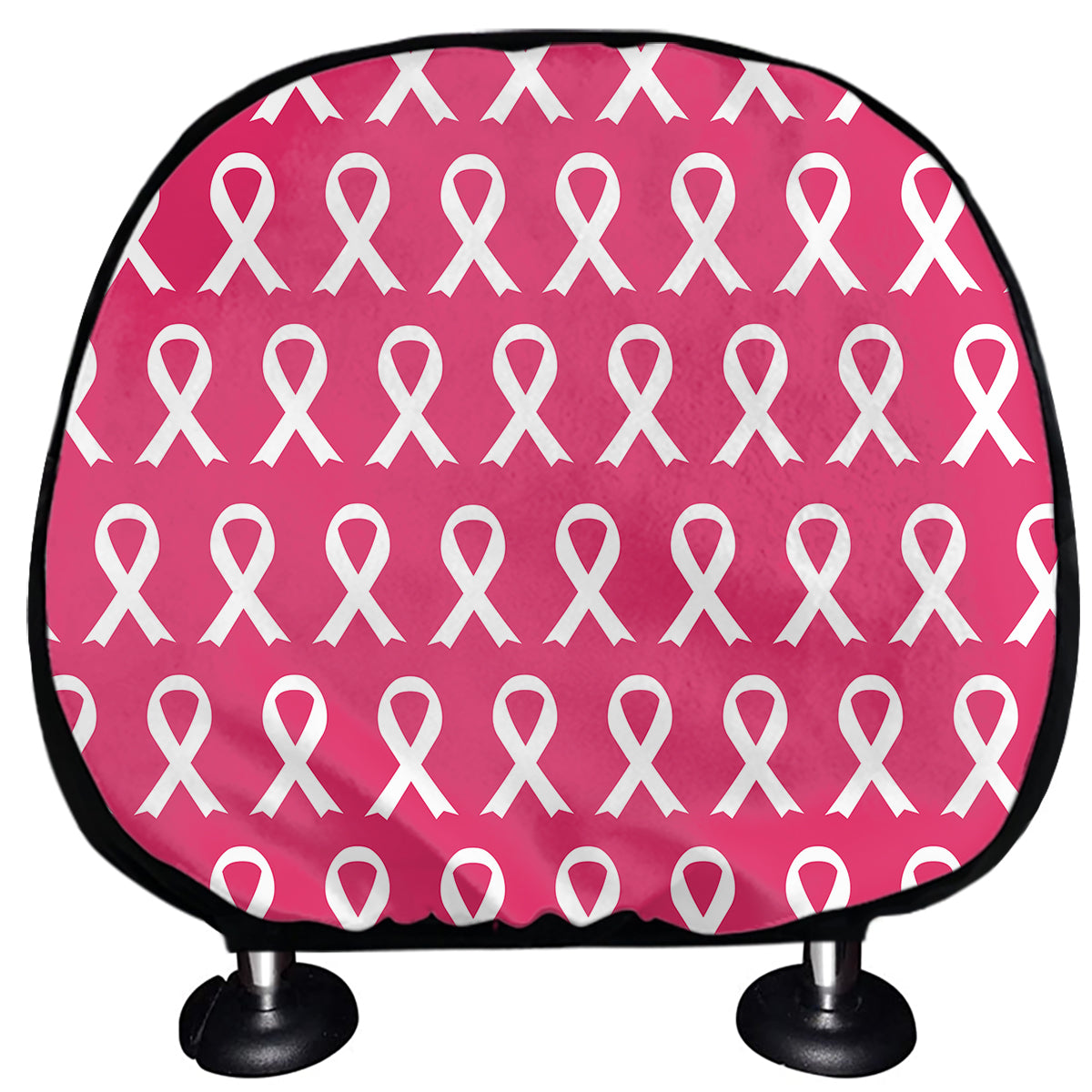 White And Pink Breast Cancer Print Car Headrest Covers