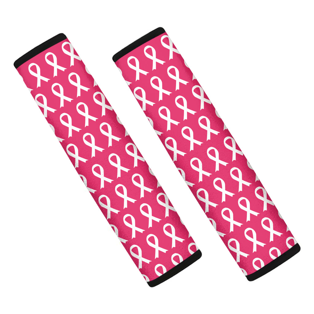 White And Pink Breast Cancer Print Car Seat Belt Covers
