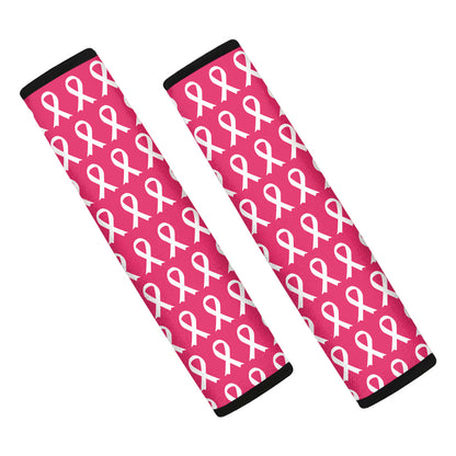 White And Pink Breast Cancer Print Car Seat Belt Covers