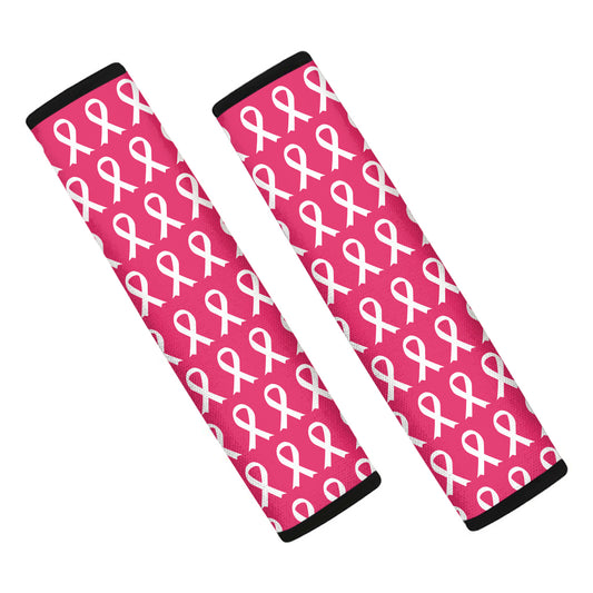 White And Pink Breast Cancer Print Car Seat Belt Covers