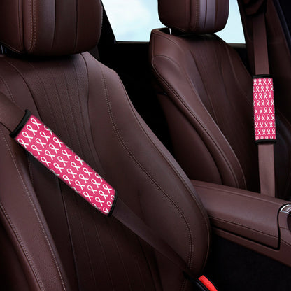 White And Pink Breast Cancer Print Car Seat Belt Covers