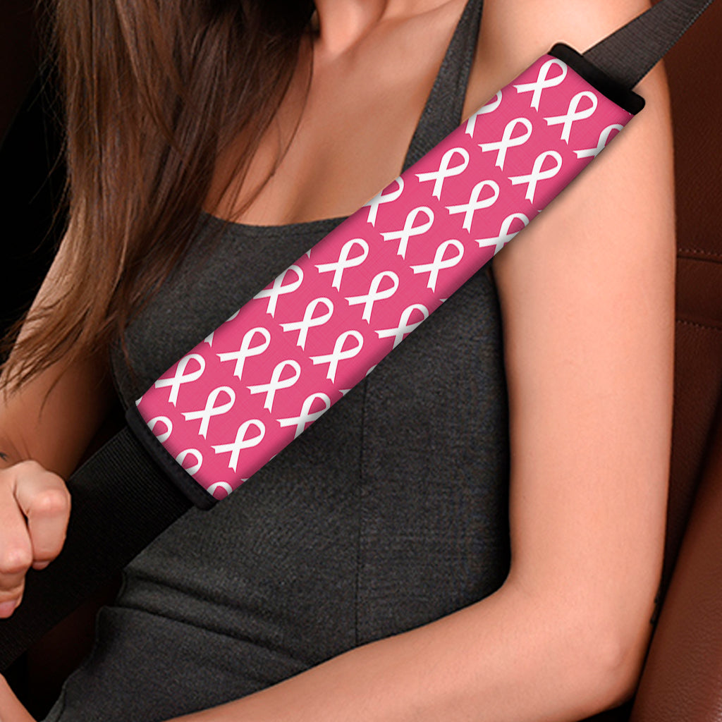White And Pink Breast Cancer Print Car Seat Belt Covers