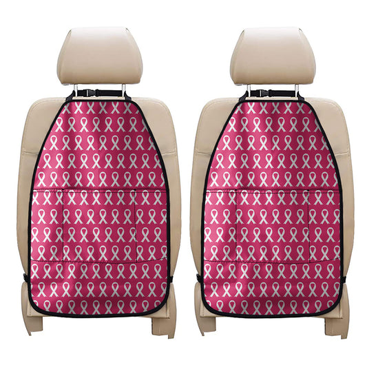 White And Pink Breast Cancer Print Car Seat Organizers