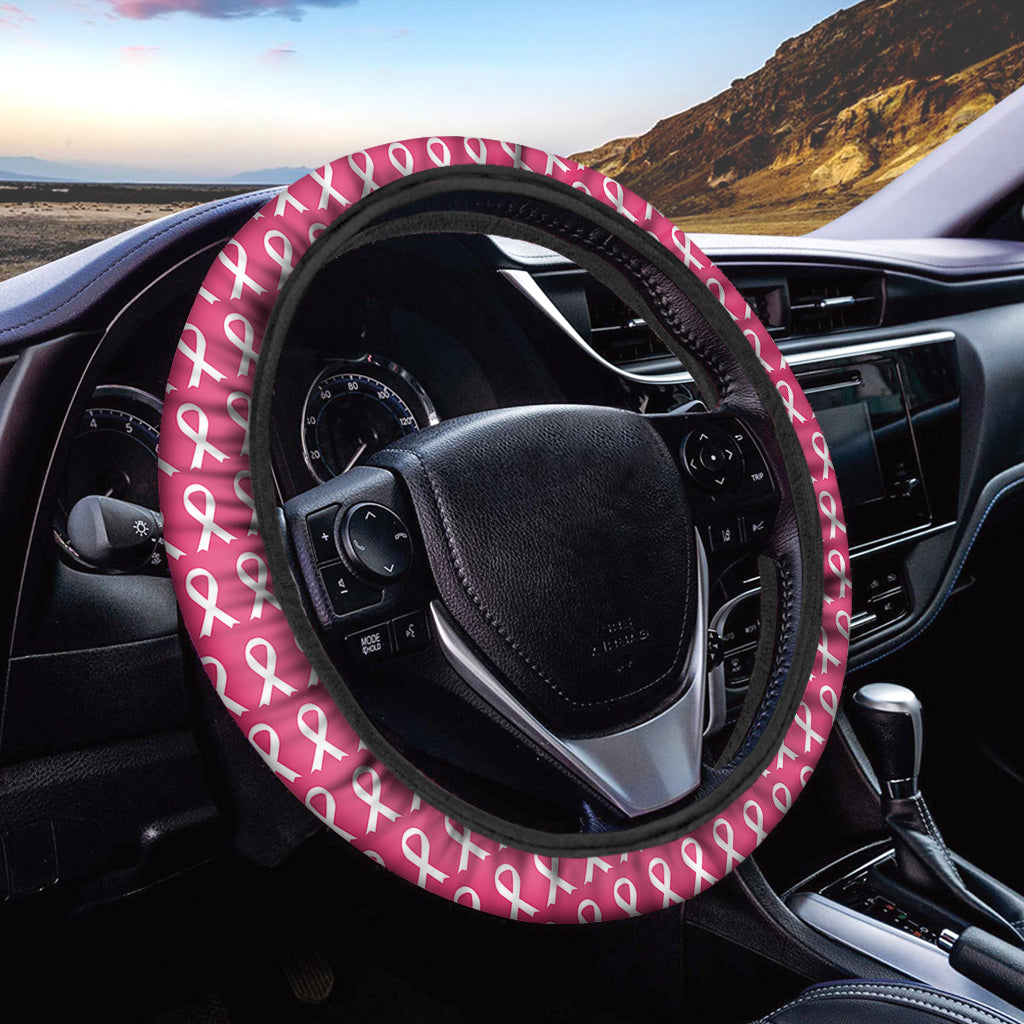 White And Pink Breast Cancer Print Car Steering Wheel Cover