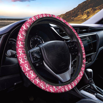 White And Pink Breast Cancer Print Car Steering Wheel Cover