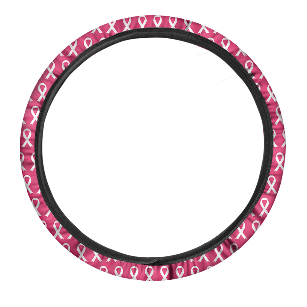 White And Pink Breast Cancer Print Car Steering Wheel Cover