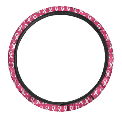 White And Pink Breast Cancer Print Car Steering Wheel Cover