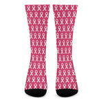 White And Pink Breast Cancer Print Crew Socks