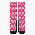 White And Pink Breast Cancer Print Crew Socks