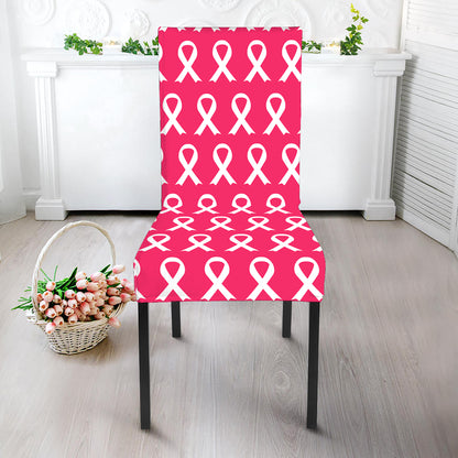 White And Pink Breast Cancer Print Dining Chair Slipcover