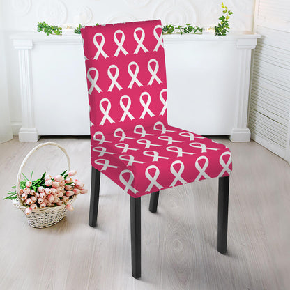 White And Pink Breast Cancer Print Dining Chair Slipcover