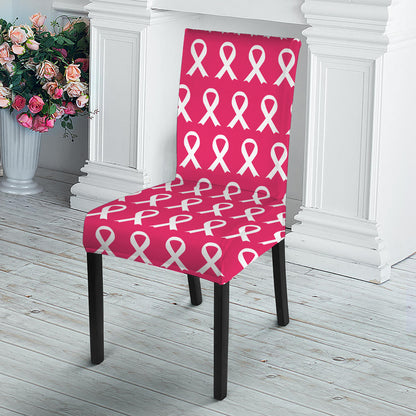 White And Pink Breast Cancer Print Dining Chair Slipcover