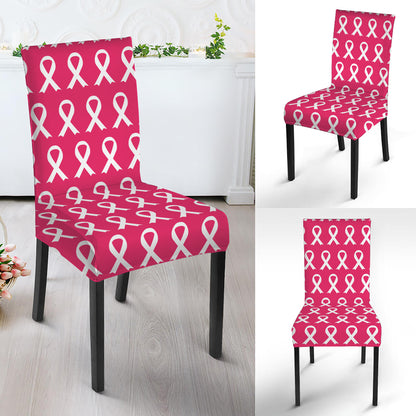 White And Pink Breast Cancer Print Dining Chair Slipcover