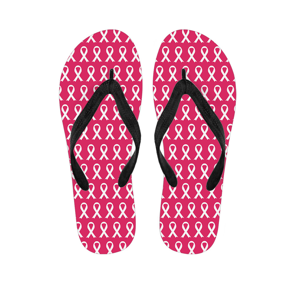 White And Pink Breast Cancer Print Flip Flops