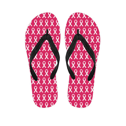 White And Pink Breast Cancer Print Flip Flops