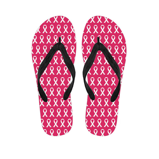 White And Pink Breast Cancer Print Flip Flops