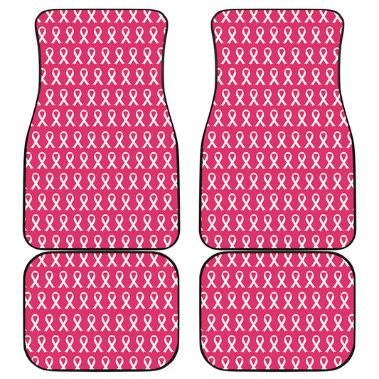 White And Pink Breast Cancer Print Front and Back Car Floor Mats