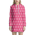 White And Pink Breast Cancer Print Pullover Hoodie Dress