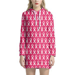 White And Pink Breast Cancer Print Hoodie Dress