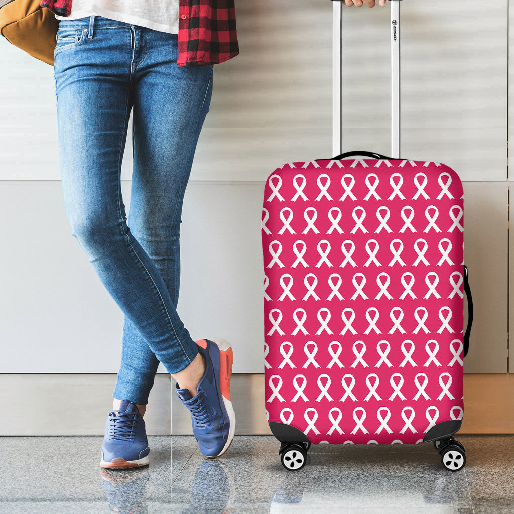 White And Pink Breast Cancer Print Luggage Cover