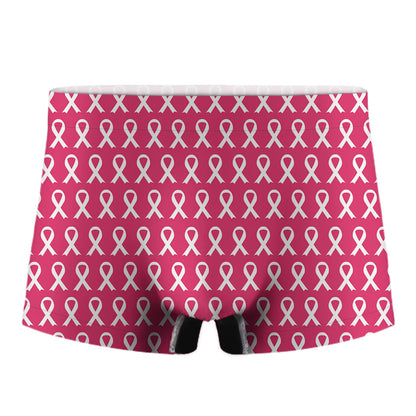 White And Pink Breast Cancer Print Men's Boxer Briefs