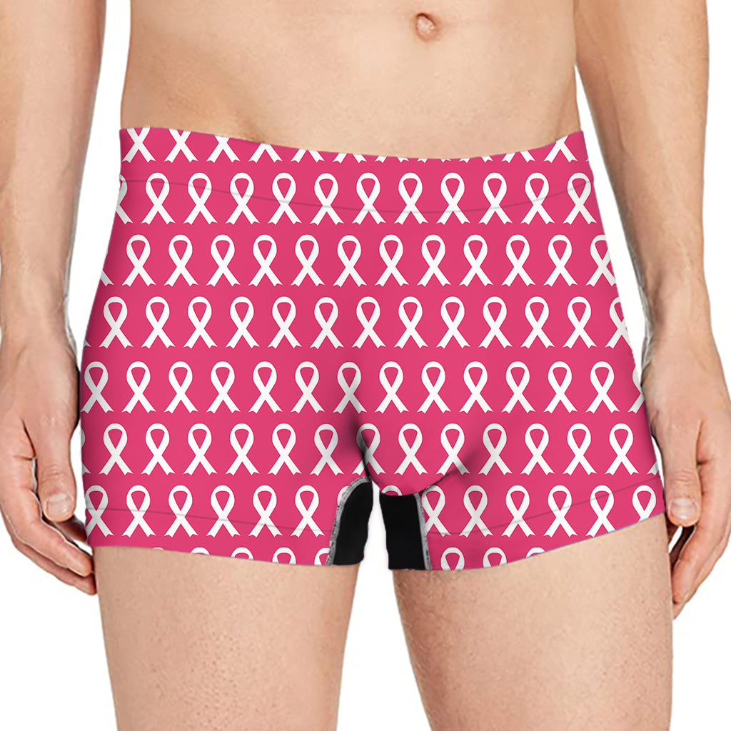 White And Pink Breast Cancer Print Men's Boxer Briefs