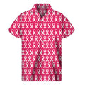 White And Pink Breast Cancer Print Men's Short Sleeve Shirt