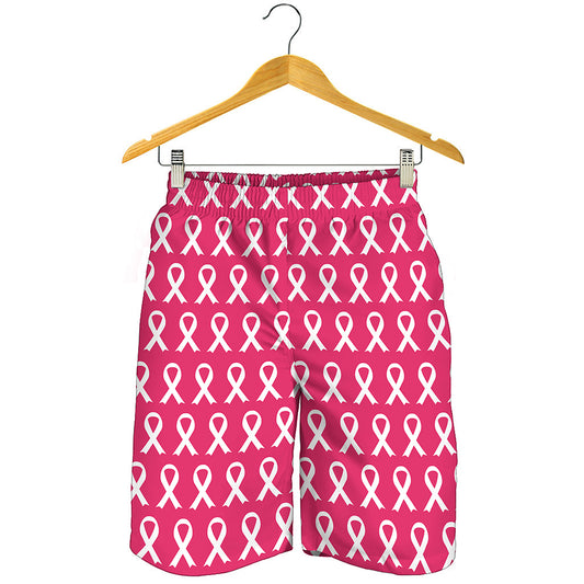 White And Pink Breast Cancer Print Men's Shorts