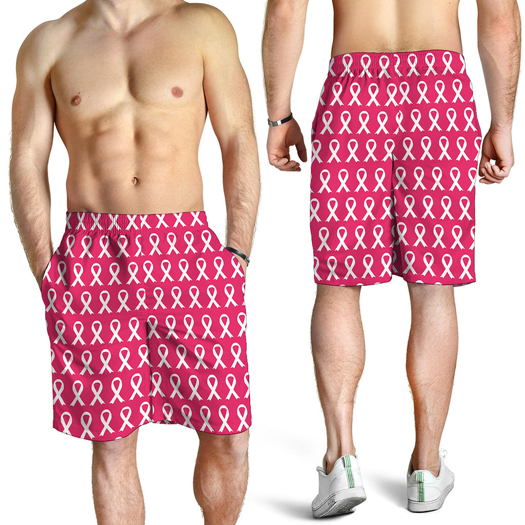 White And Pink Breast Cancer Print Men's Shorts