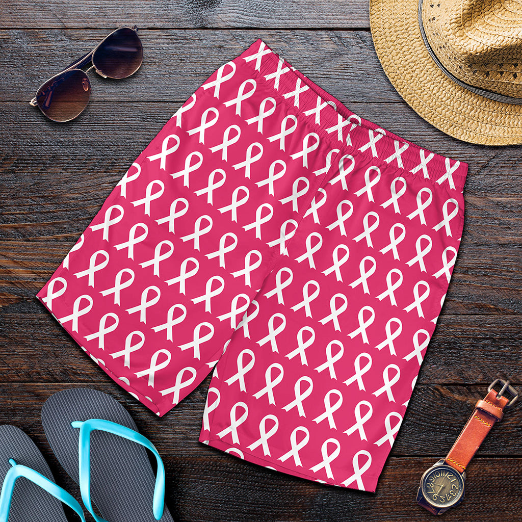 White And Pink Breast Cancer Print Men's Shorts
