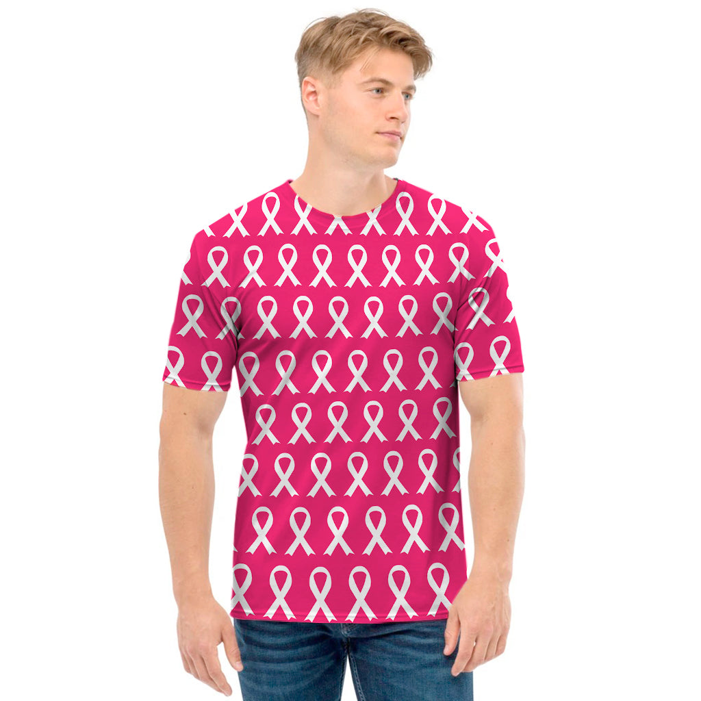 White And Pink Breast Cancer Print Men's T-Shirt