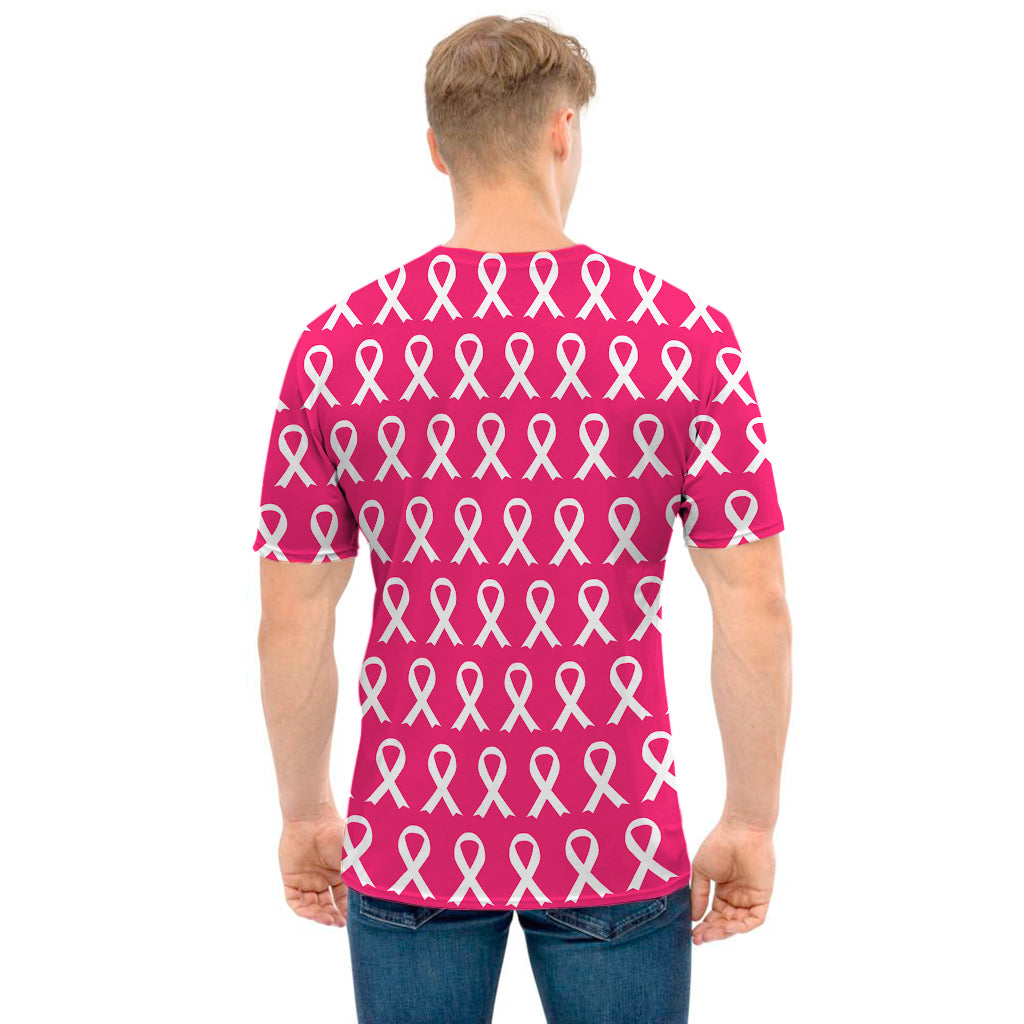 White And Pink Breast Cancer Print Men's T-Shirt