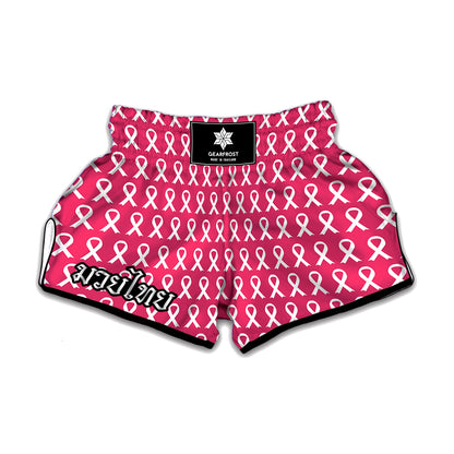 White And Pink Breast Cancer Print Muay Thai Boxing Shorts