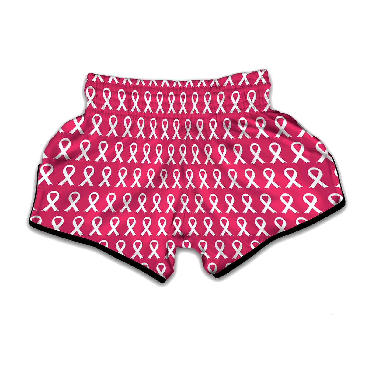 White And Pink Breast Cancer Print Muay Thai Boxing Shorts
