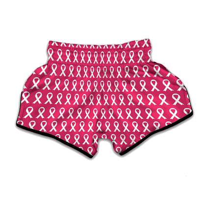 White And Pink Breast Cancer Print Muay Thai Boxing Shorts