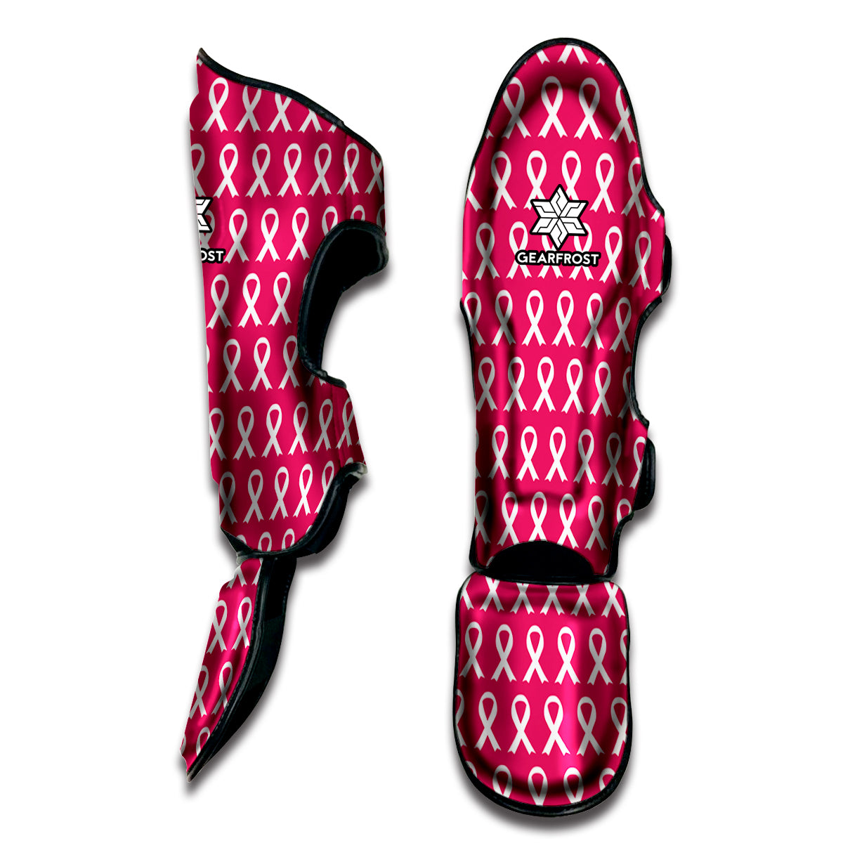 White And Pink Breast Cancer Print Muay Thai Shin Guard