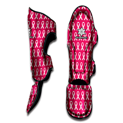 White And Pink Breast Cancer Print Muay Thai Shin Guard