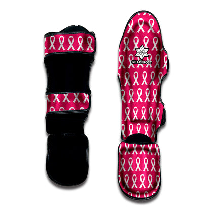 White And Pink Breast Cancer Print Muay Thai Shin Guard