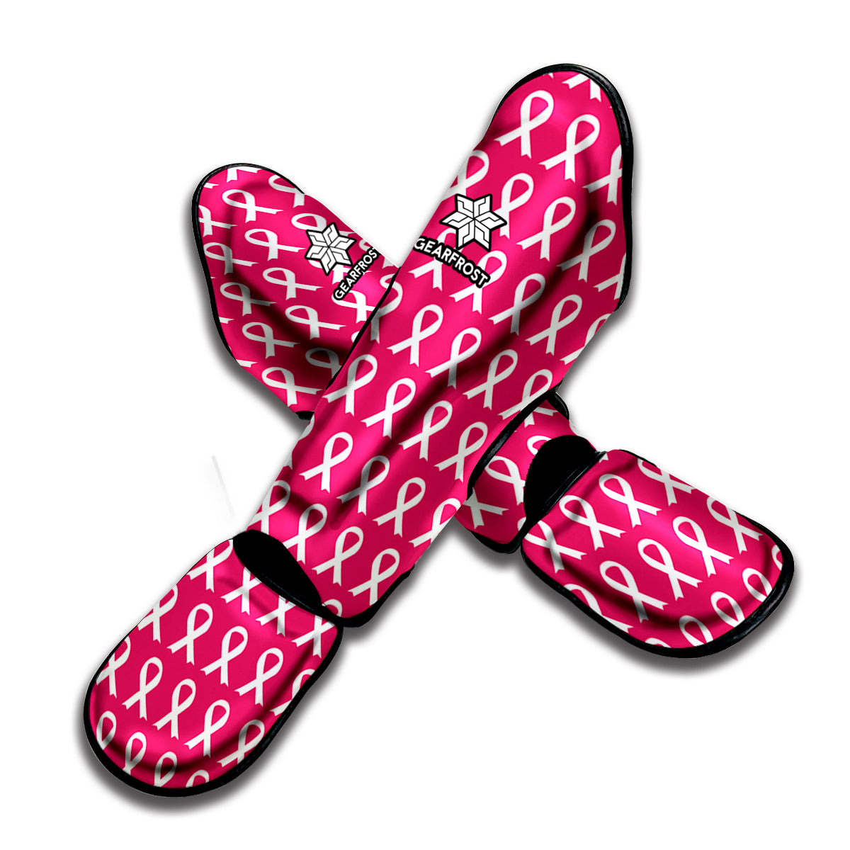 White And Pink Breast Cancer Print Muay Thai Shin Guard