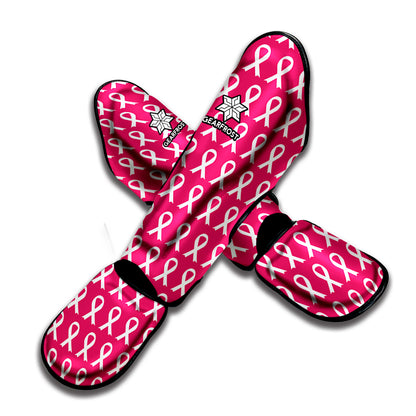 White And Pink Breast Cancer Print Muay Thai Shin Guard