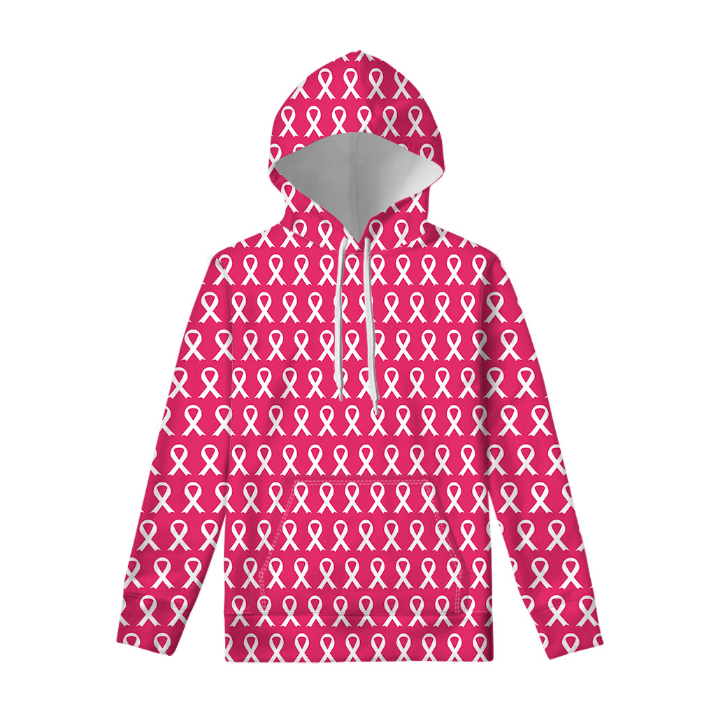 White And Pink Breast Cancer Print Pullover Hoodie