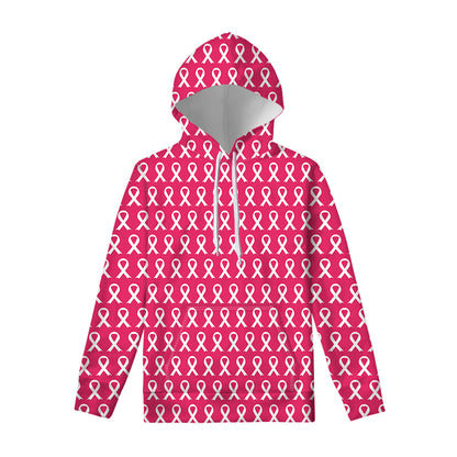 White And Pink Breast Cancer Print Pullover Hoodie