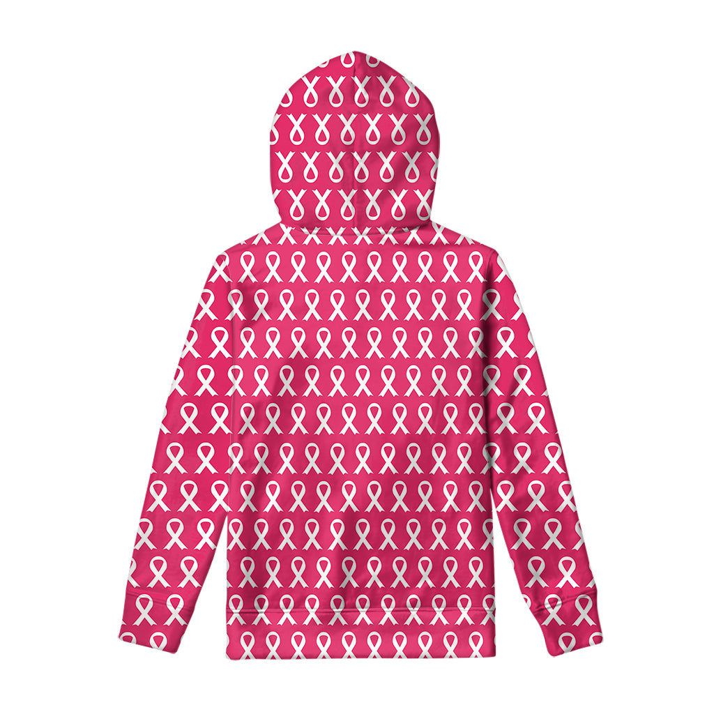 White And Pink Breast Cancer Print Pullover Hoodie