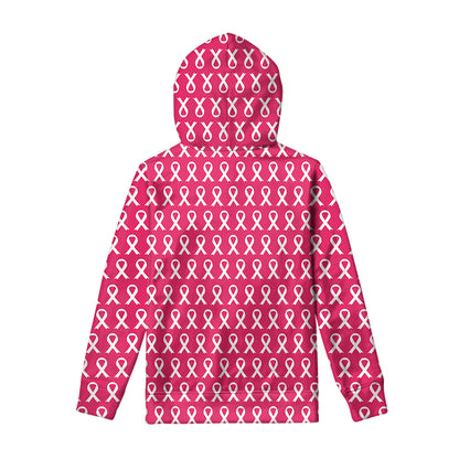 White And Pink Breast Cancer Print Pullover Hoodie