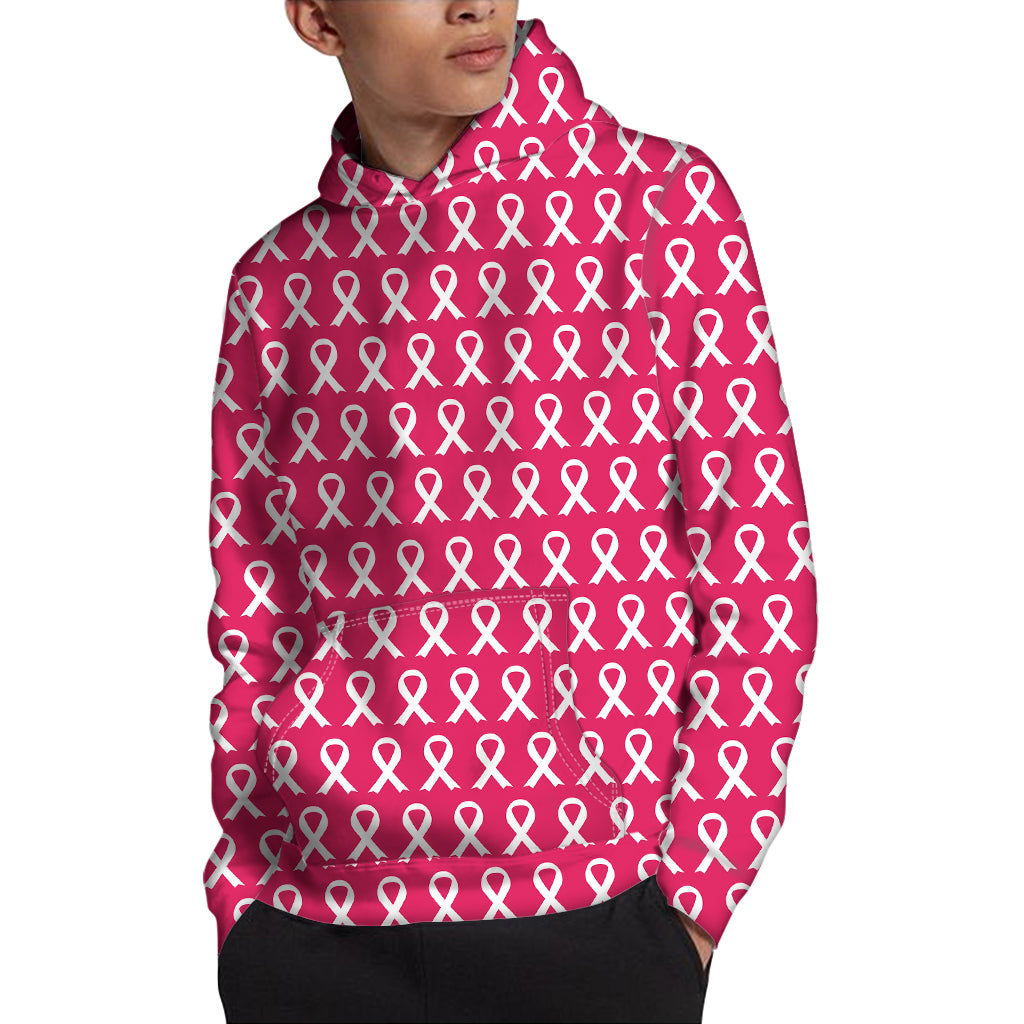 White And Pink Breast Cancer Print Pullover Hoodie