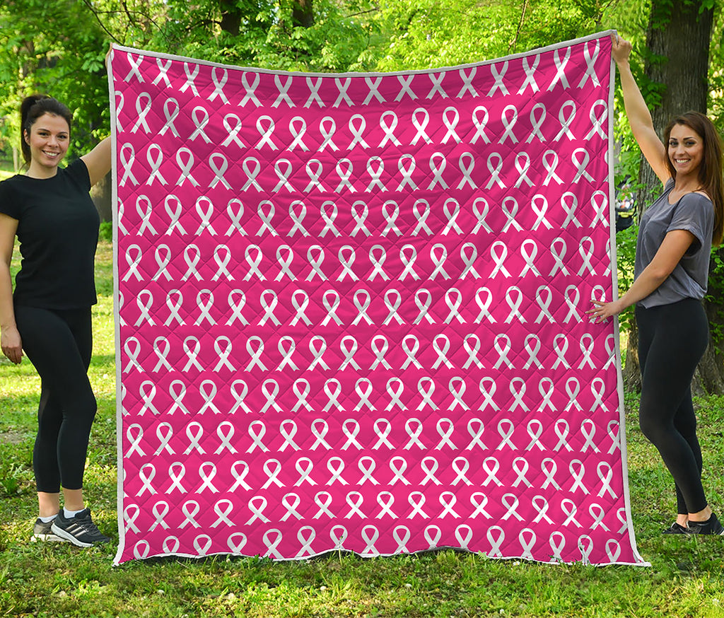 White And Pink Breast Cancer Print Quilt
