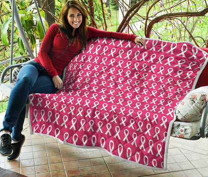 White And Pink Breast Cancer Print Quilt