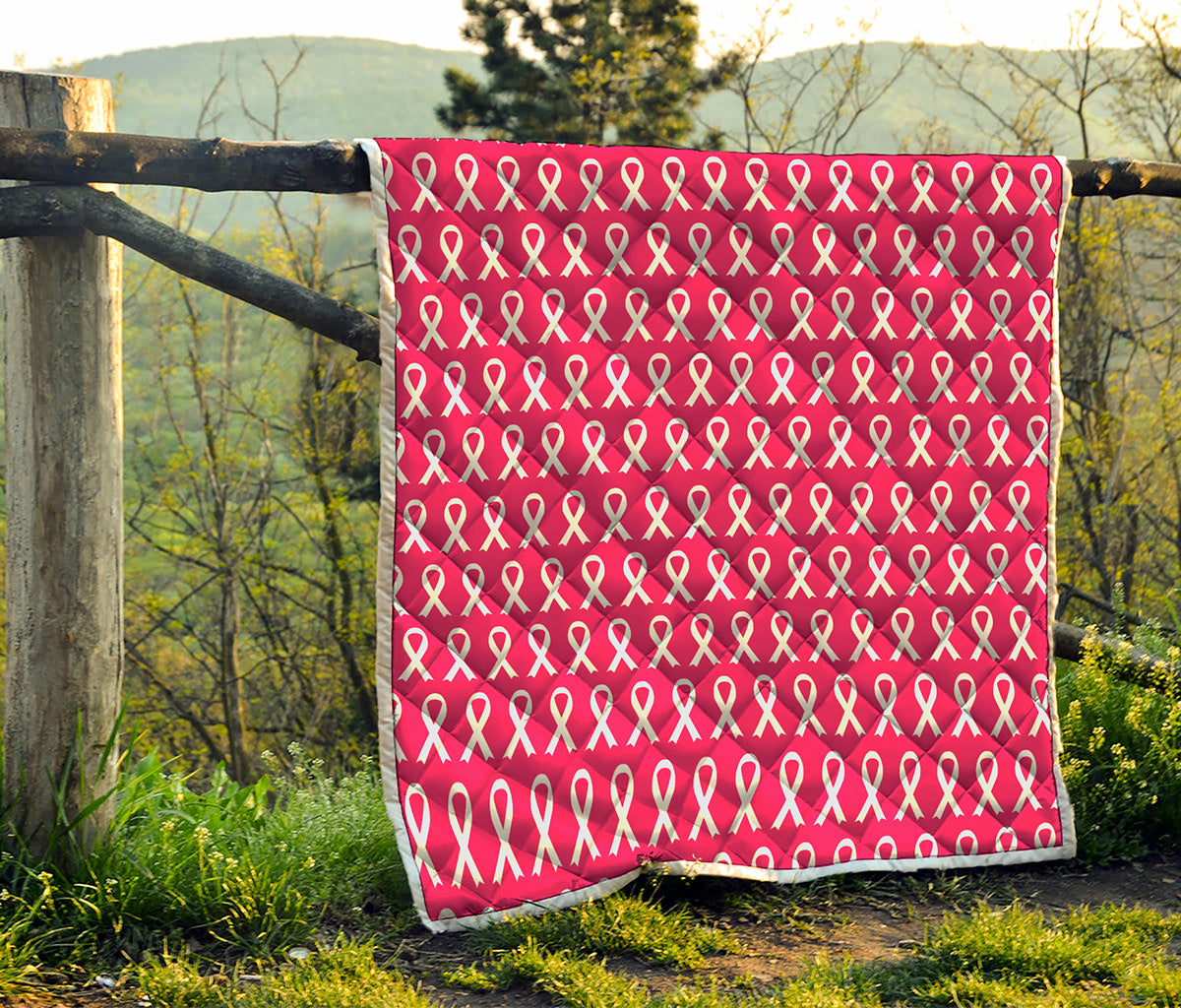White And Pink Breast Cancer Print Quilt