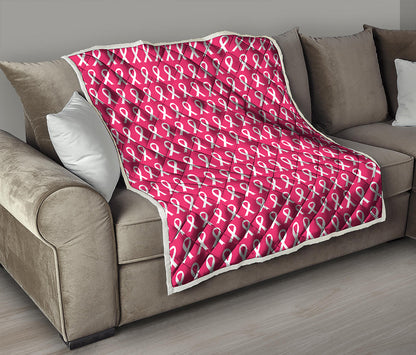 White And Pink Breast Cancer Print Quilt